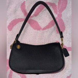 Coach Black Leather Shoulder Bag with Gold Accents